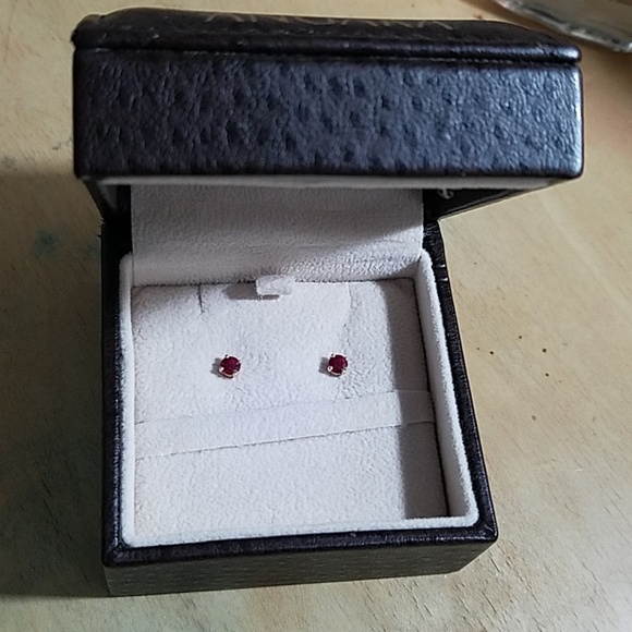 Genuine Ruby ear studs by Angara - Picture 2 of 5